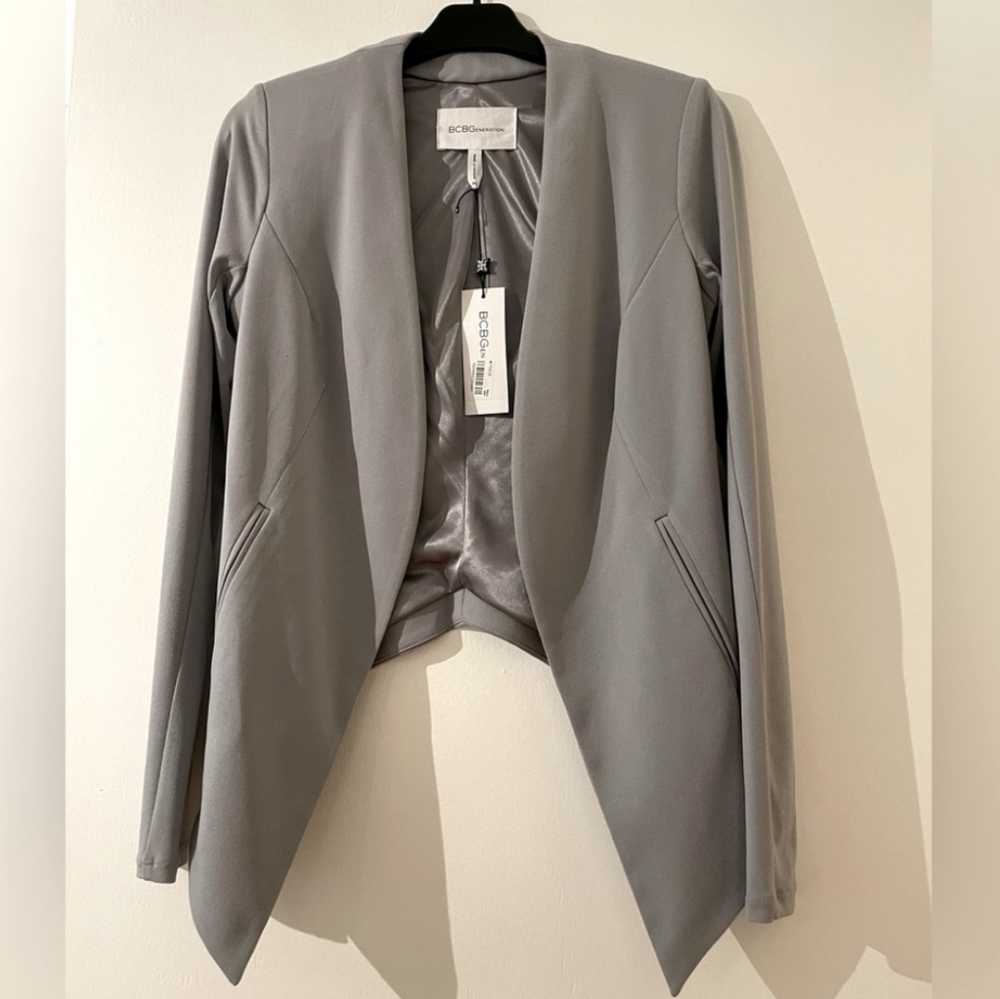 BCBGeneration Open Front Tuxedo Blazer Light Gray… - image 1